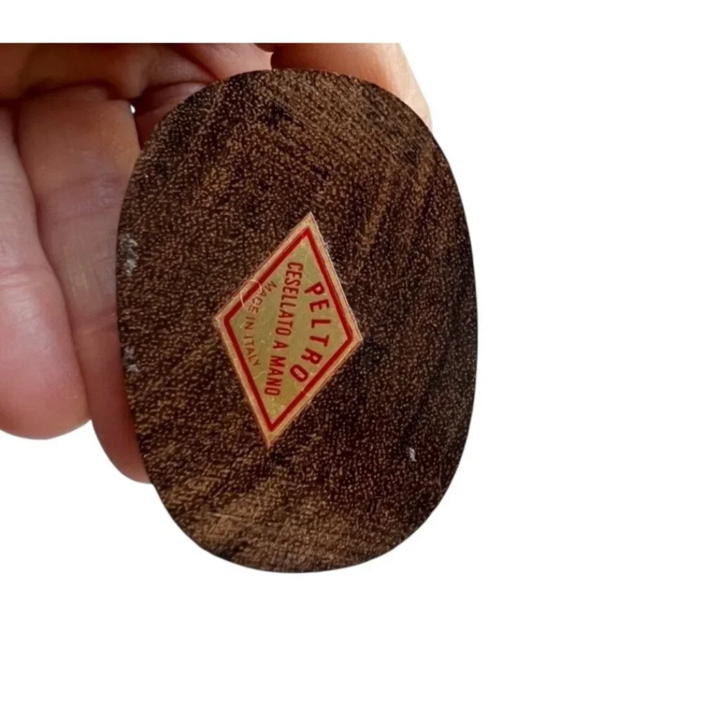 Peltro Cessallato Pewter Sculpture Boy Girl With Dog On Wooden Base 5" T - Picture 9 of 9